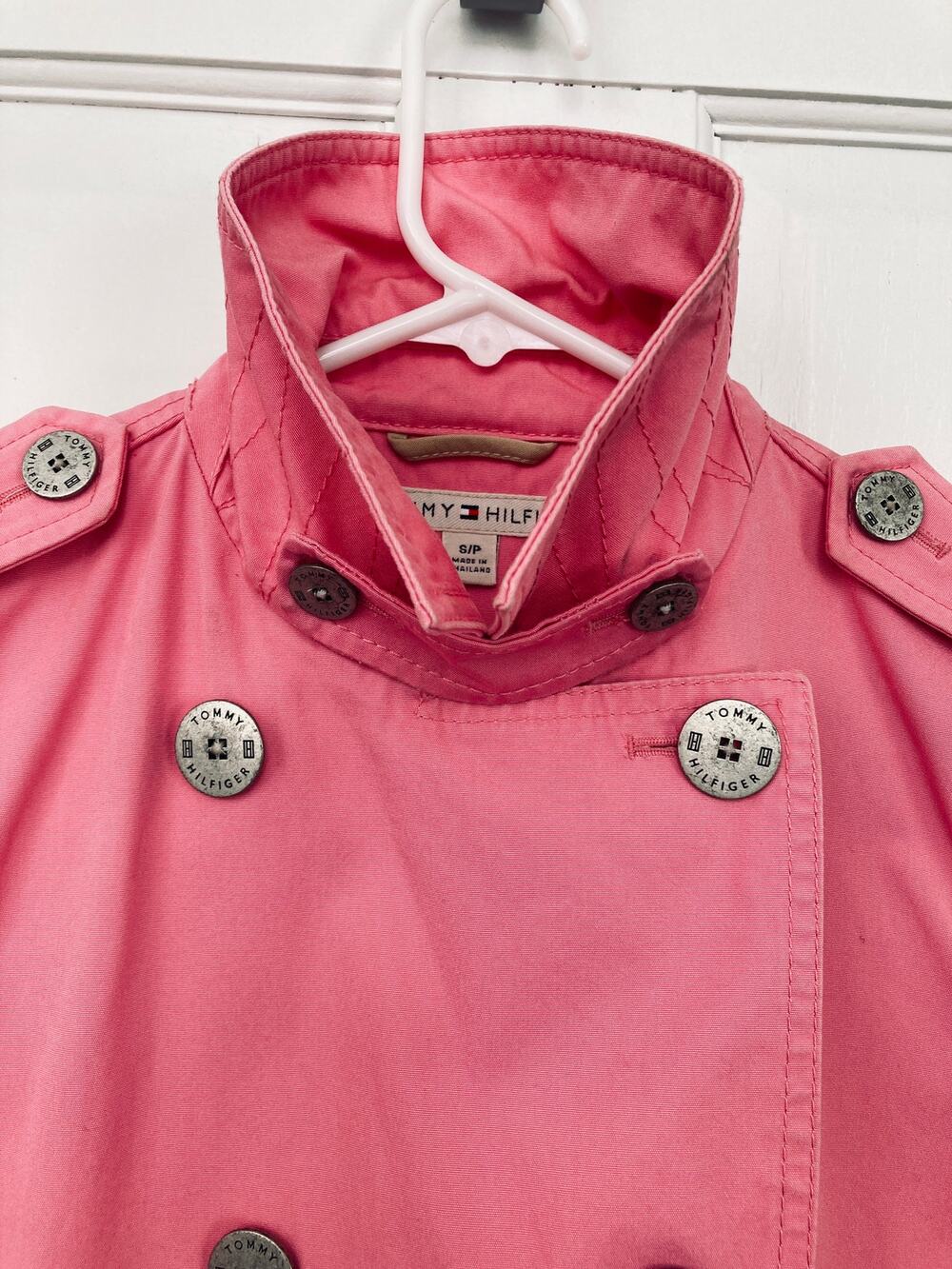 Tommy Hilfiger Pink Coat Trench Raincoat Vintage Double Breasted Buttons Size 8P